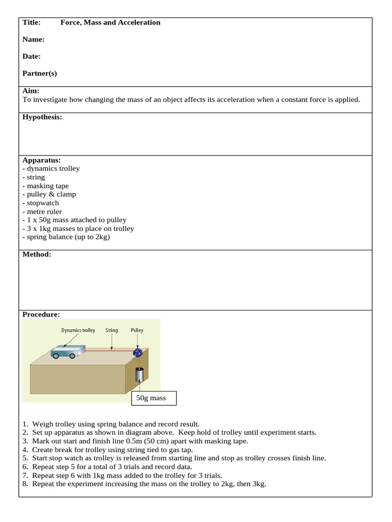 Mass and Acceleration Experiment Analysis | PDF | Mass | Force