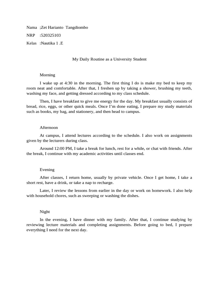 My Daily Routine as a University Student | PDF