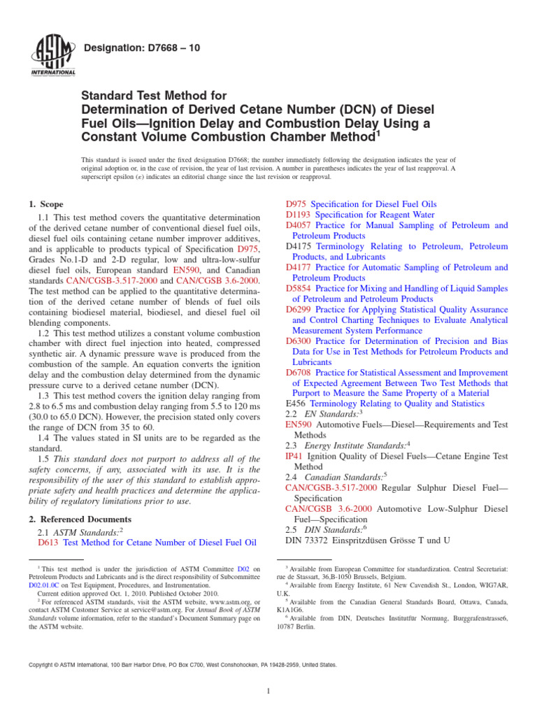 Derived Cetane Number Test Method D7668 | PDF | Diesel Engine | Combustion