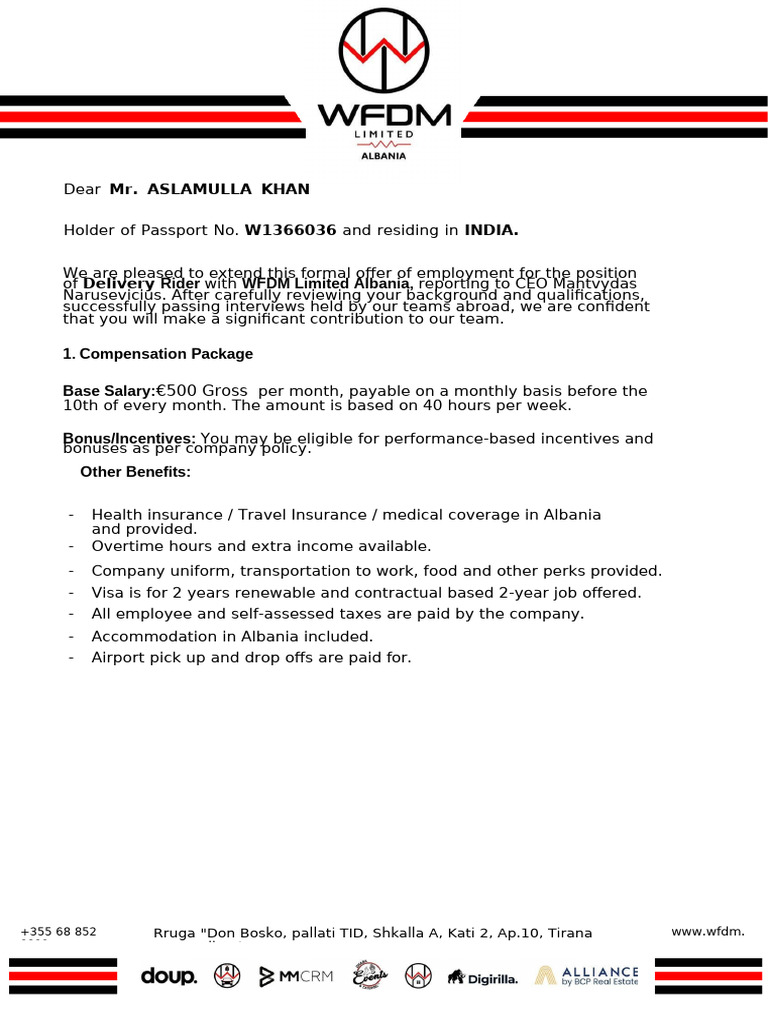 Employment Offer for Delivery Rider | PDF | Employee Benefits ...