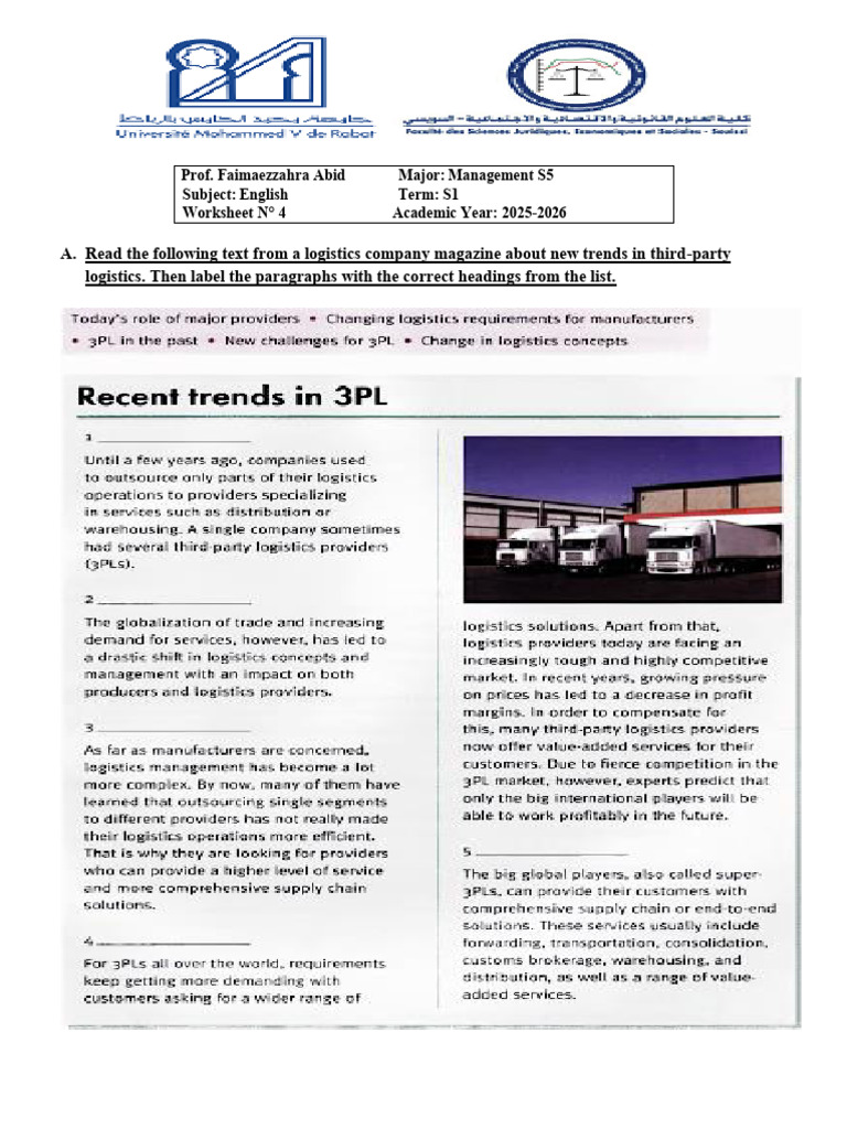 Trends in Third-Party Logistics Worksheet | PDF
