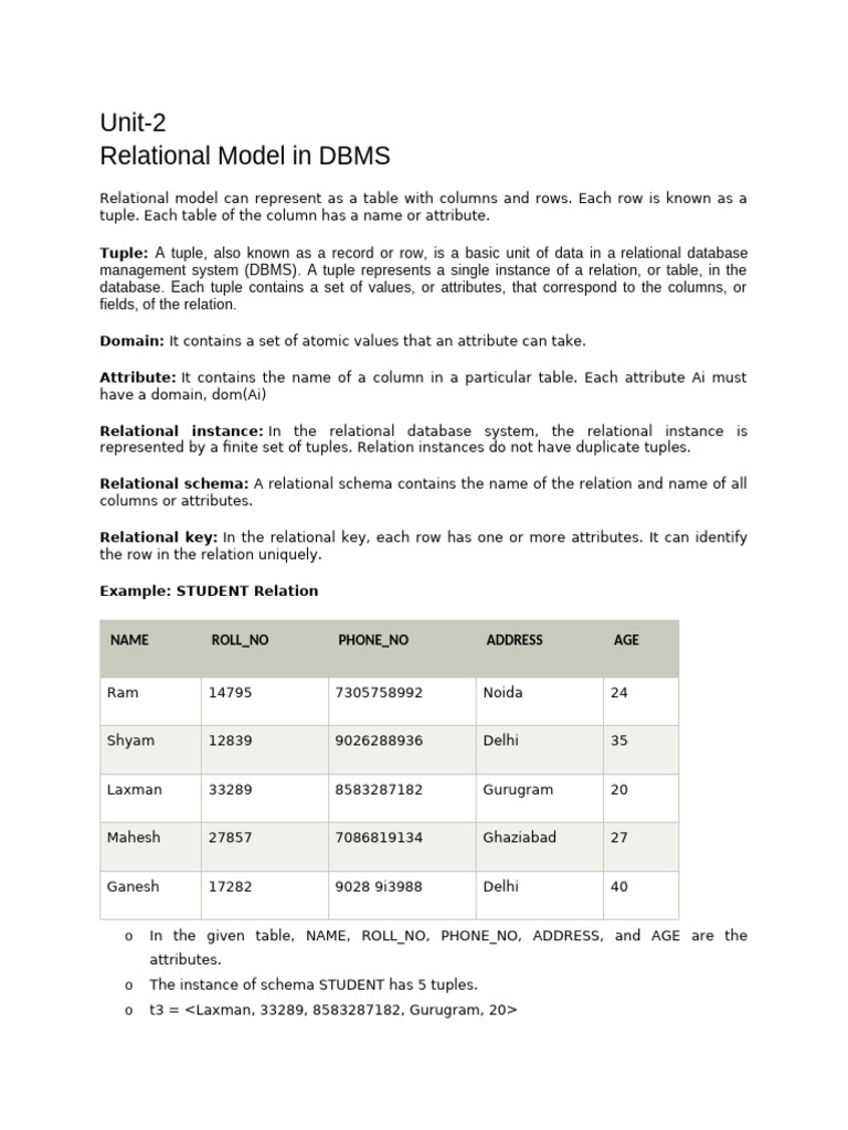 Unit 2 Dbms Relational Algebra | PDF | Relational Model | Database Index