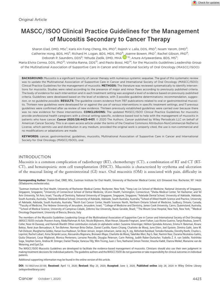 Cancer - 2020 - Elad - MASCC ISOO Clinical Practice Guidelines For The ...