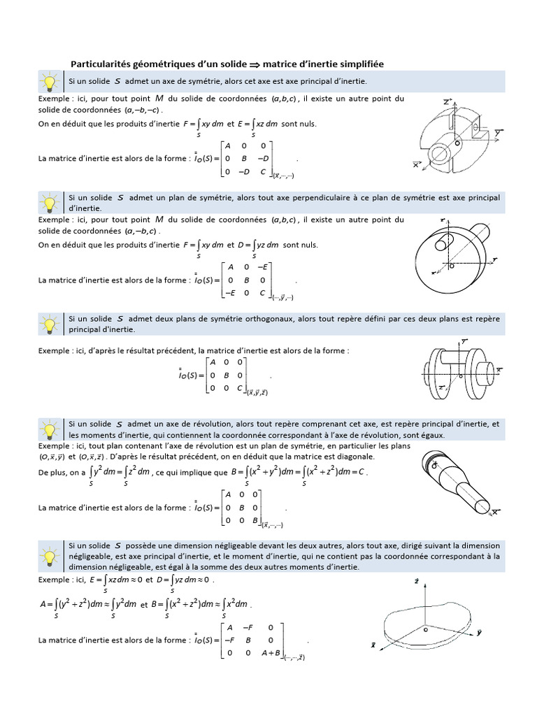 Matrice d'inertie des solides géométriques | PDF | Coordonnées ...
