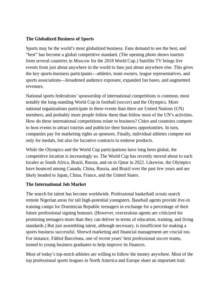 The Global Business of Sports Today | PDF | Globalization ...