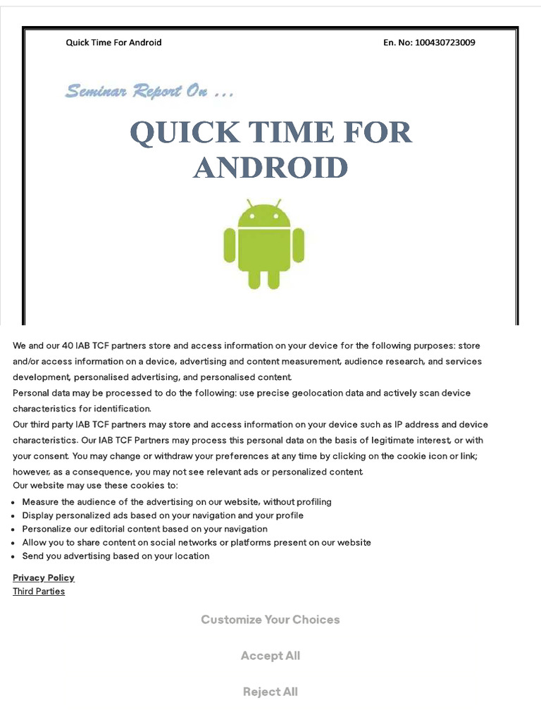 Quick Time for Android Seminar Report | PDF | Android (Operating System ...