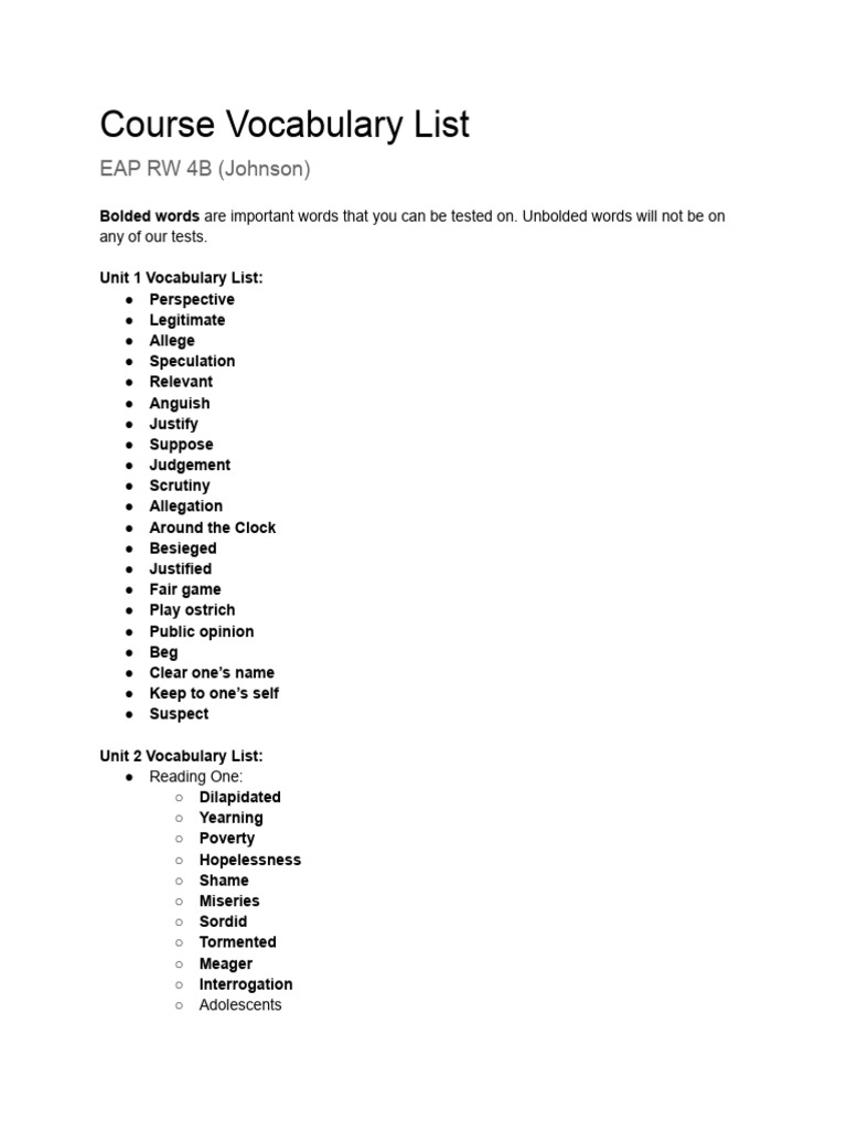 EAP RW 4B Vocabulary List | PDF
