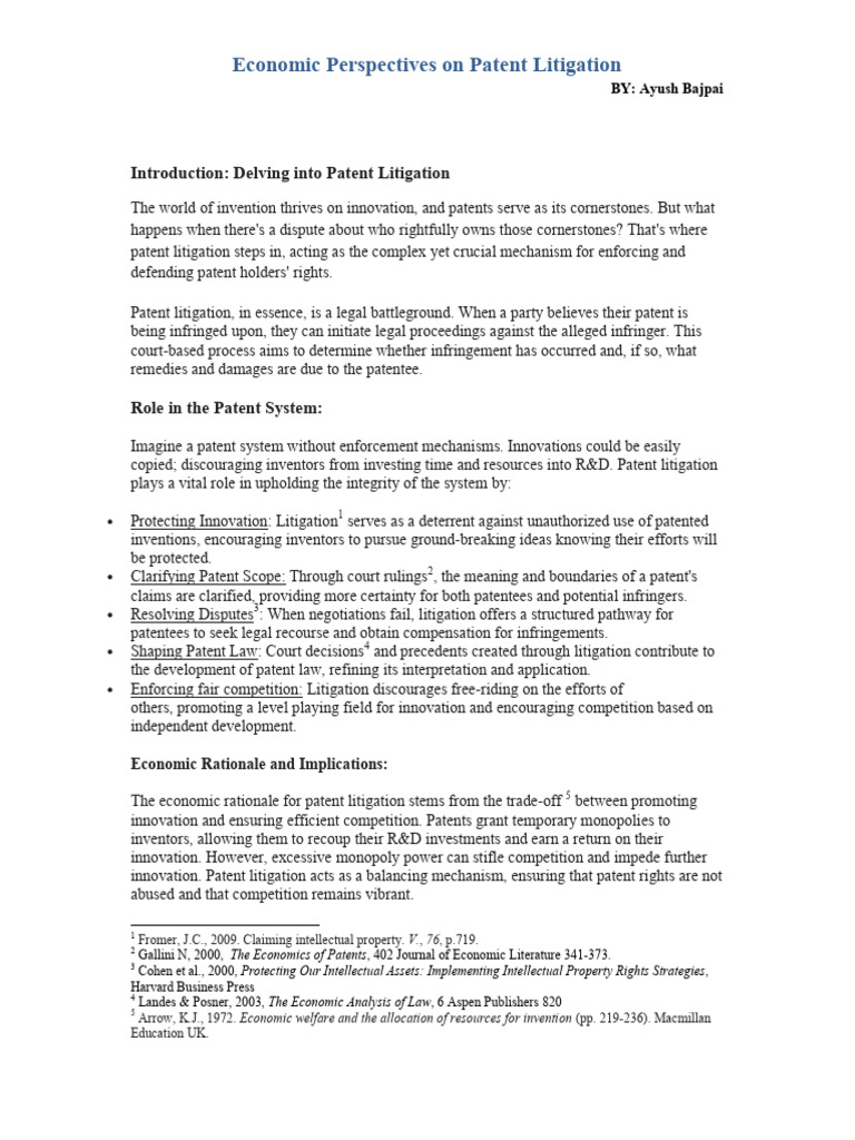 Economic Insights on Patent Litigation | PDF | Patent | Patent Infringement