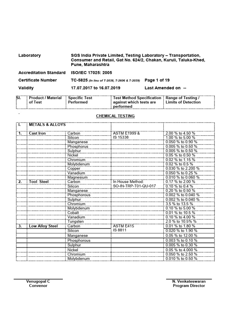 SGS India Chemical Testing Services | PDF | Alloy | Steel