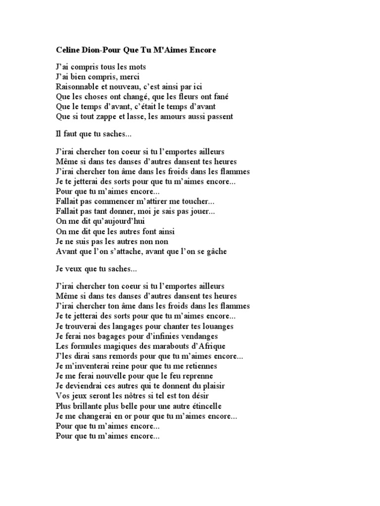 Celine Dion J ai Compris Tous Les Mots Parole Celine Dion | PDF | Industrie de la musique | Loisirs