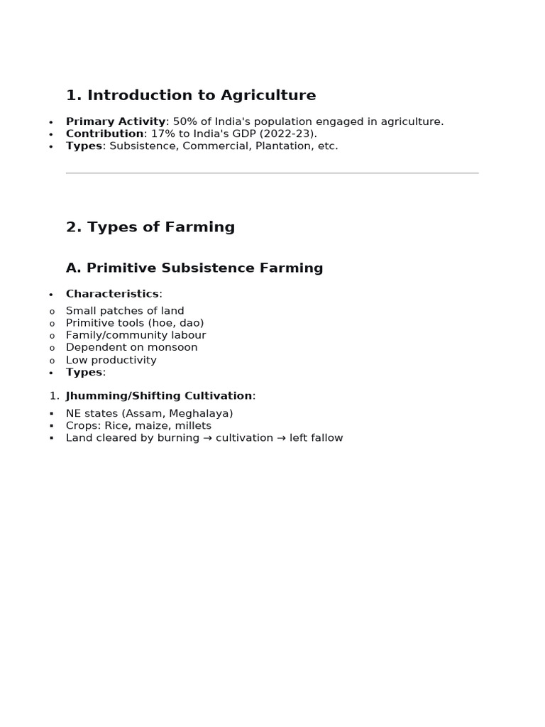 Overview of Indian Agriculture Types | PDF | Agriculture | Cereals