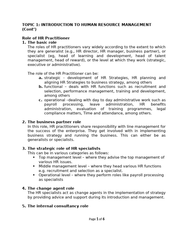 Roles and Functions of HR Practitioners | PDF | Employment | Recruitment