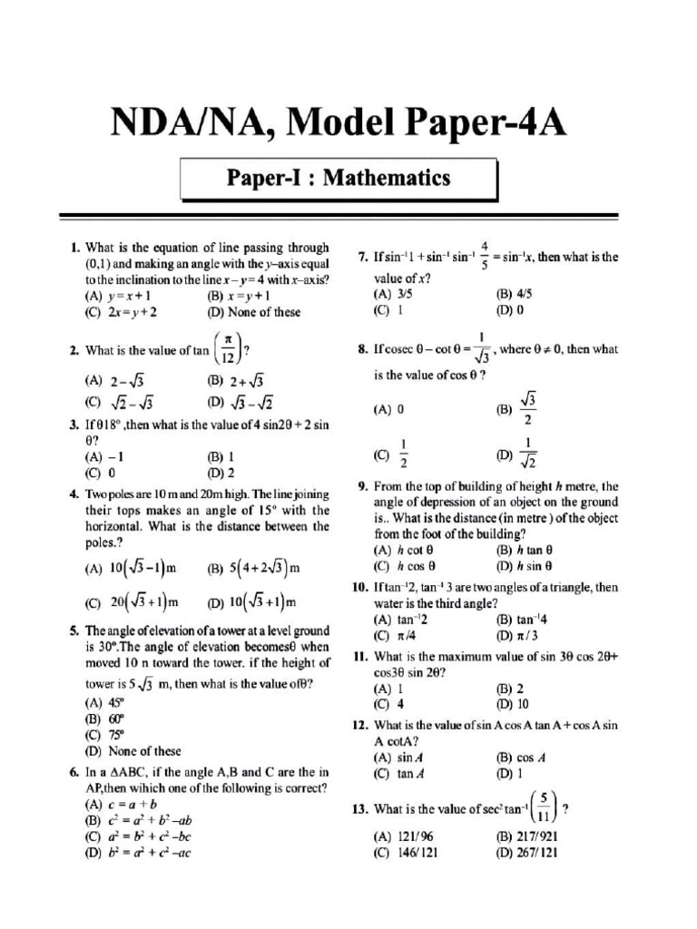 Maths - Mock Test 4 | PDF | Tangent | Mathematical Objects