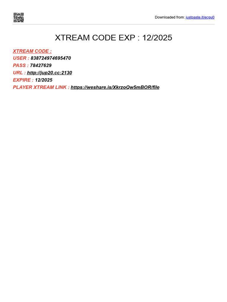 Xtream Code Login Details - Exp 12/2025 | PDF