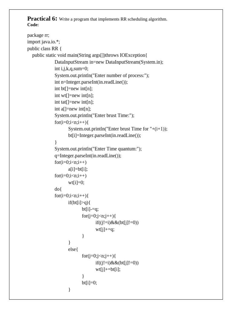 RR Scheduling Algorithm Implementation | PDF