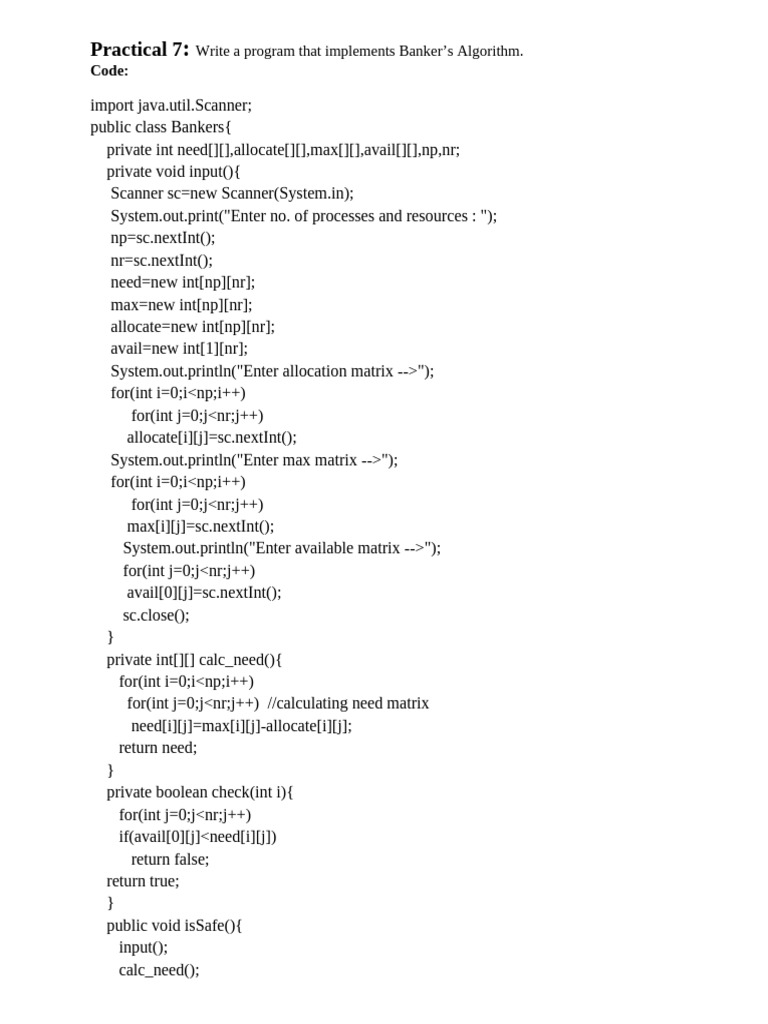 Implementing Banker's Algorithm in Java | PDF