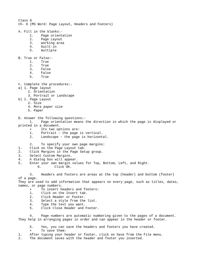 MS Word Page Layout & Headers Guide | PDF