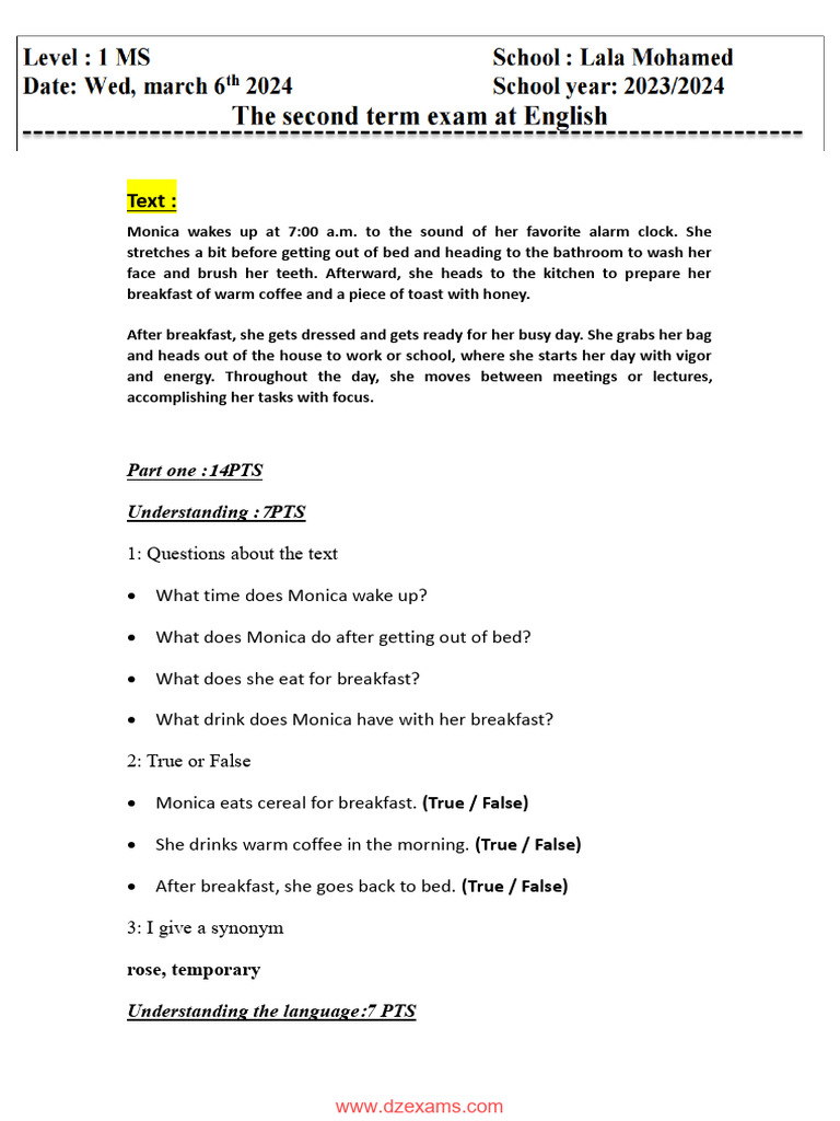 Monica's Daily Morning Routine | PDF