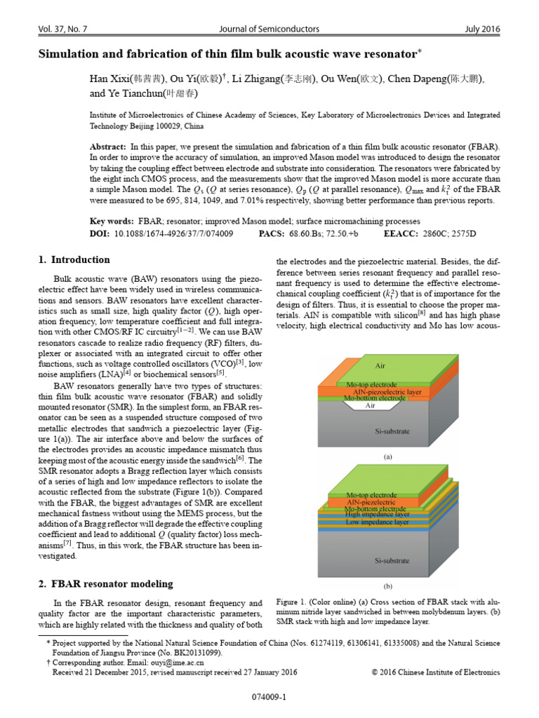 Simulation and Fabrication of Thin Film Bulk Acoustic Wave Resonator ...