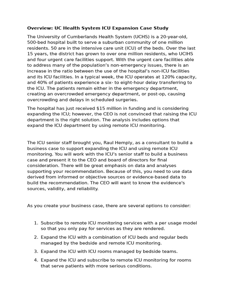 ICU Expansion Case Study: UCHS Analysis | PDF | Intensive Care Unit ...