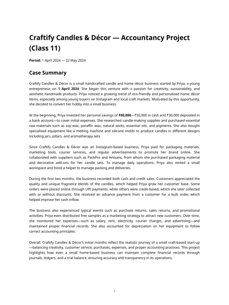 Craftify Candles & Décor - Accountancy Project | PDF | Debits And ...