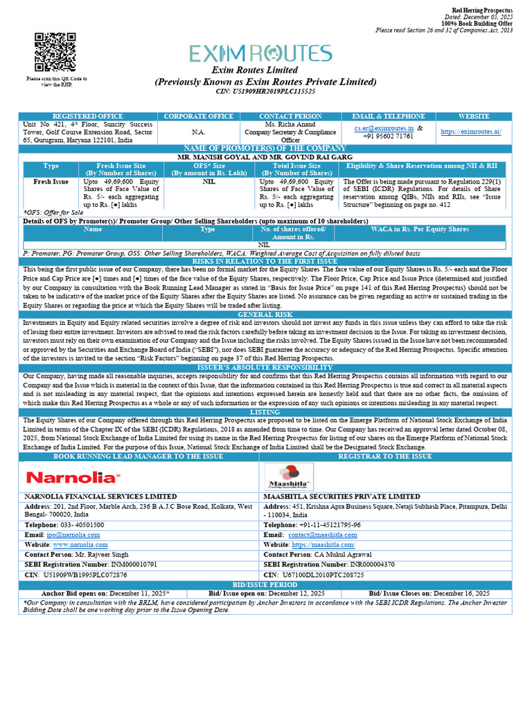 Exim Routes Limited IPO Red Herring Prospectus | PDF | Investing ...