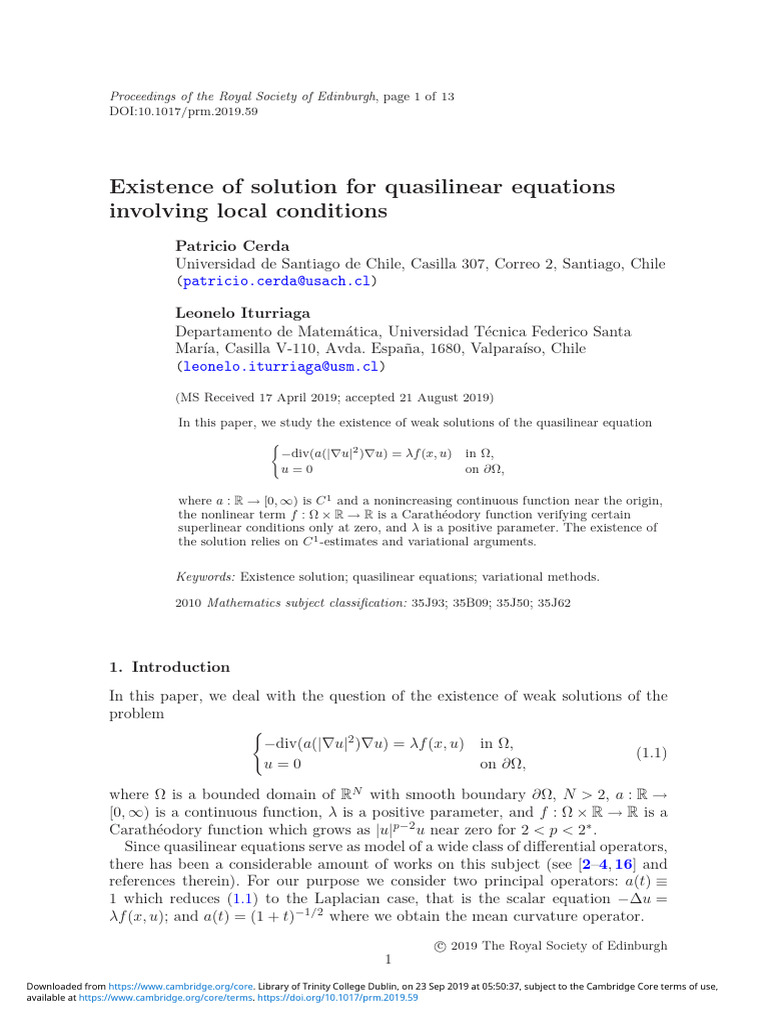 Existence of Weak Solutions in Quasilinear Equations | PDF