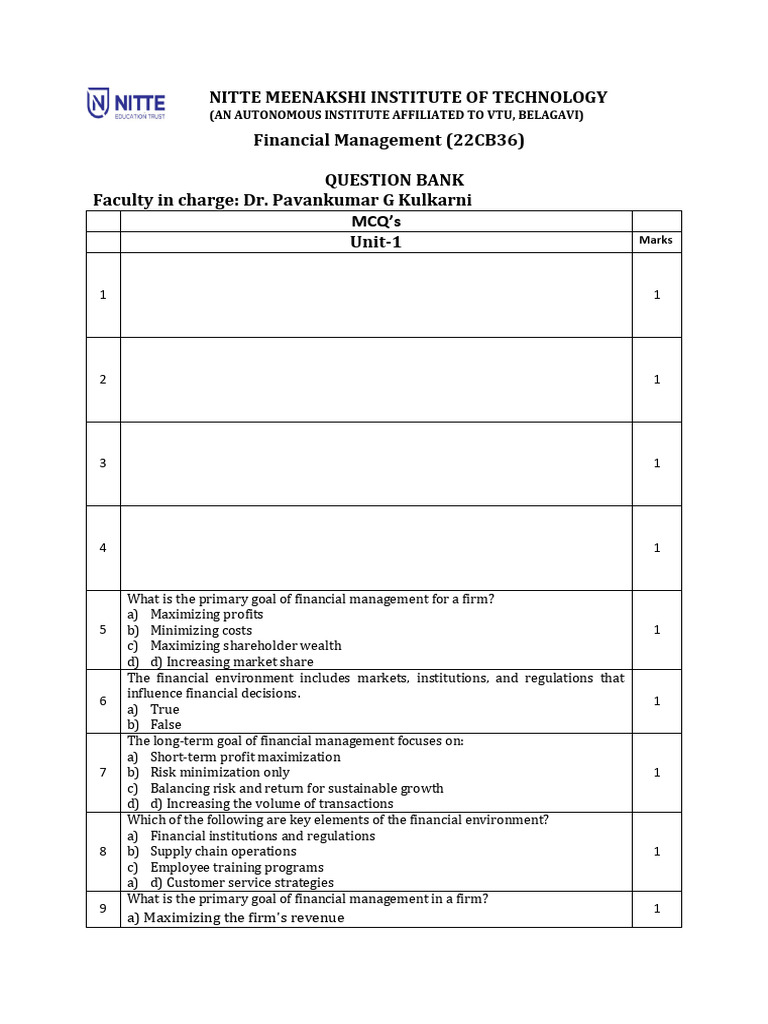 Financial Management Question Bank | PDF | Cost Of Capital | Capital ...