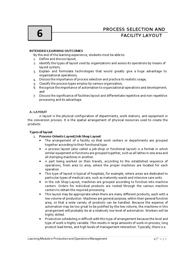 Process Selection & Facility Layout Guide | PDF | Automation