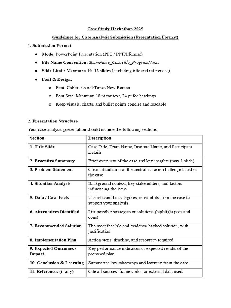 Case Analysis Submission Guidelines 2025 | PDF | Microsoft Power Point ...