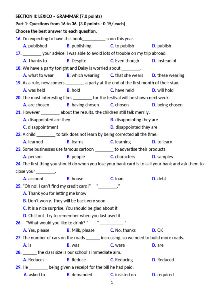 Grammar and Vocabulary Practice Test | PDF | Photograph