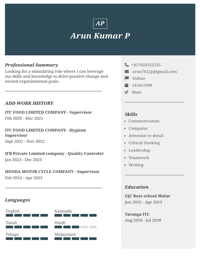 Arun Kumar - CV White 07 ... 657 | PDF
