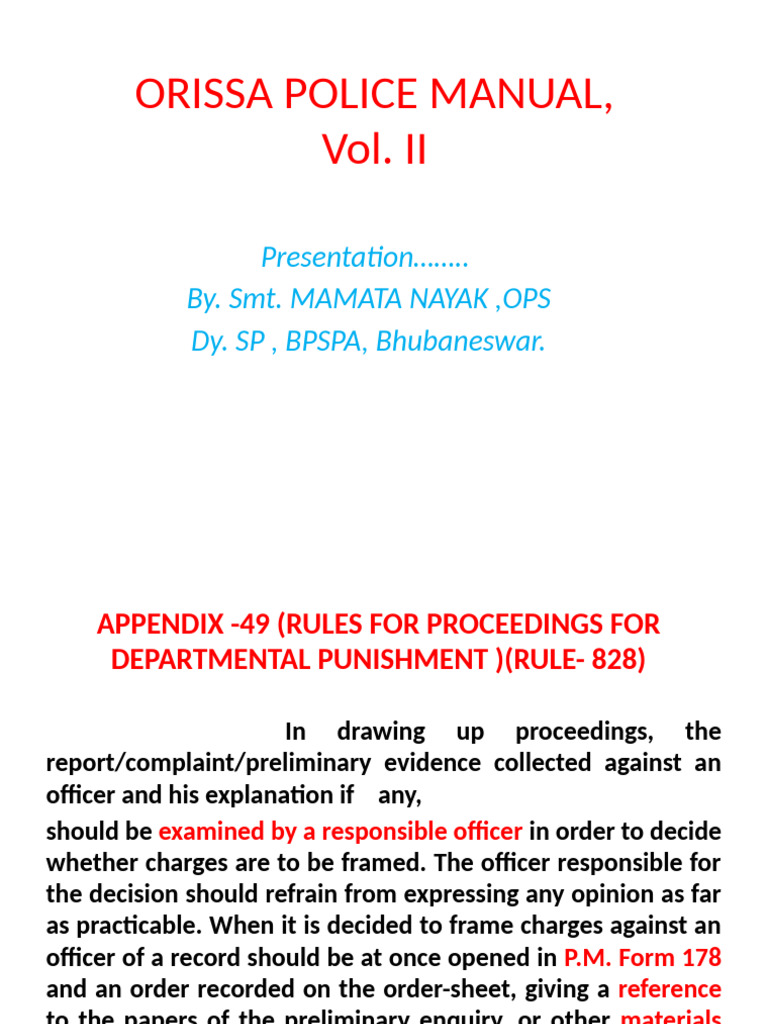 Orissa Police Manual: Disciplinary Proceedings | PDF | Criminal Law ...