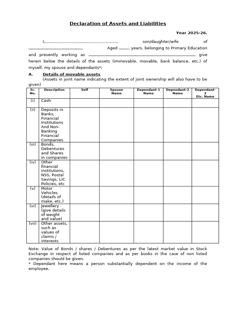 2025-26 Asset and Liability Declaration | PDF | Government Finances ...