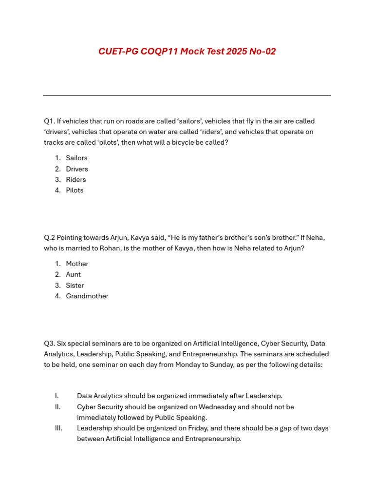 CUET-PG Mock Test 2025 No-02 Questions | PDF | Democracy | Political ...