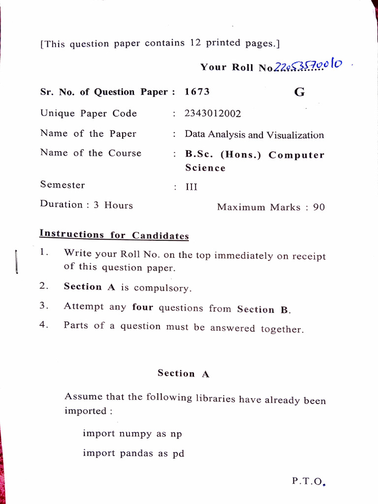 B.Sc. Computer Science Exam Paper 1673 | PDF