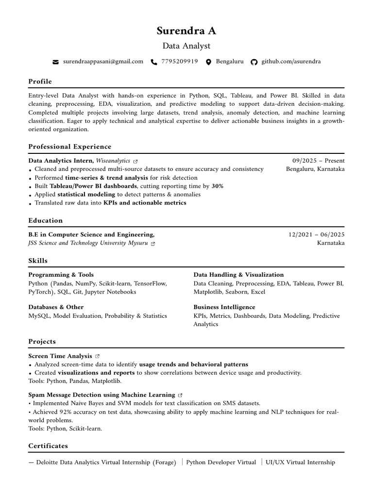 Entry-Level Data Analyst Resume | PDF | Data Analysis | Machine Learning