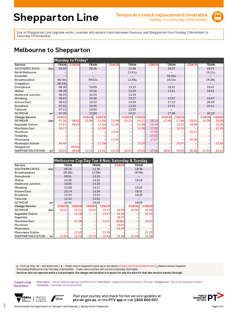 Shepparton Line Coach Replacement Timetable | PDF | Bus Transport ...