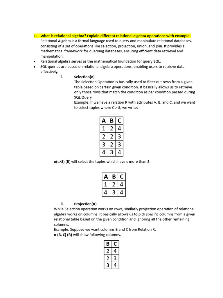 Relational Algebra Operations Explained | PDF | Relational Model ...