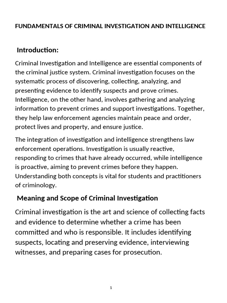 Criminal Investigation and Intelligence Basics | PDF | Crime Scene | Crimes