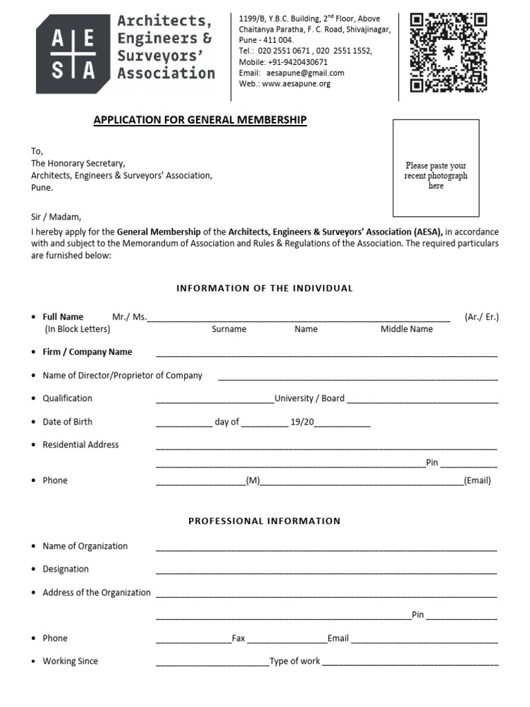 AESA Pune General Membership Application | PDF