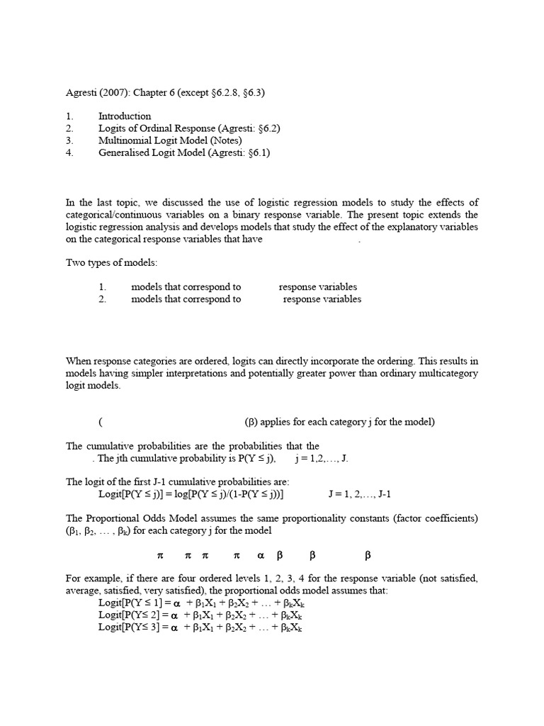 Multinomial Response Models Overview | PDF