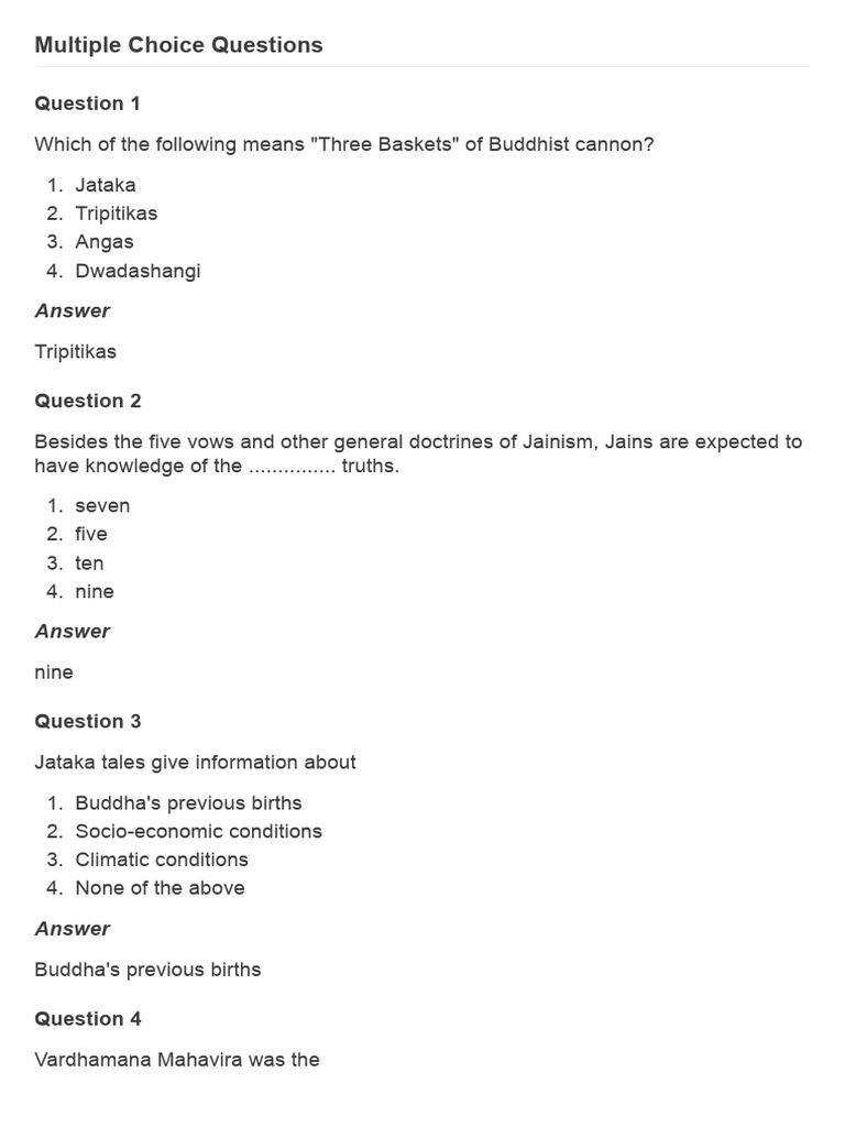 Buddhism and Jainism Quiz Questions | PDF | Moksha | Ahimsa