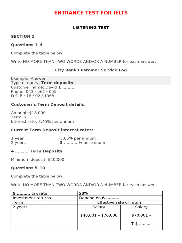 Entrance Test | PDF | Meat | Interest