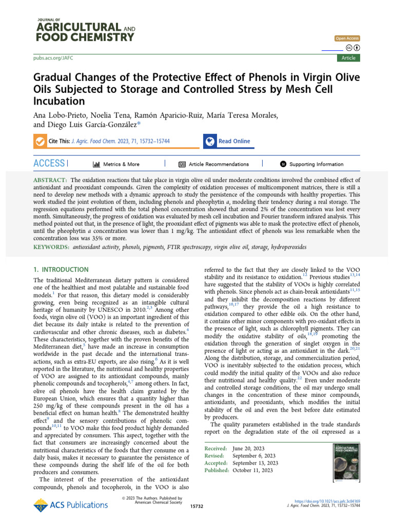 virgin olive oil-phenols protective effect under storage-2023 | PDF ...