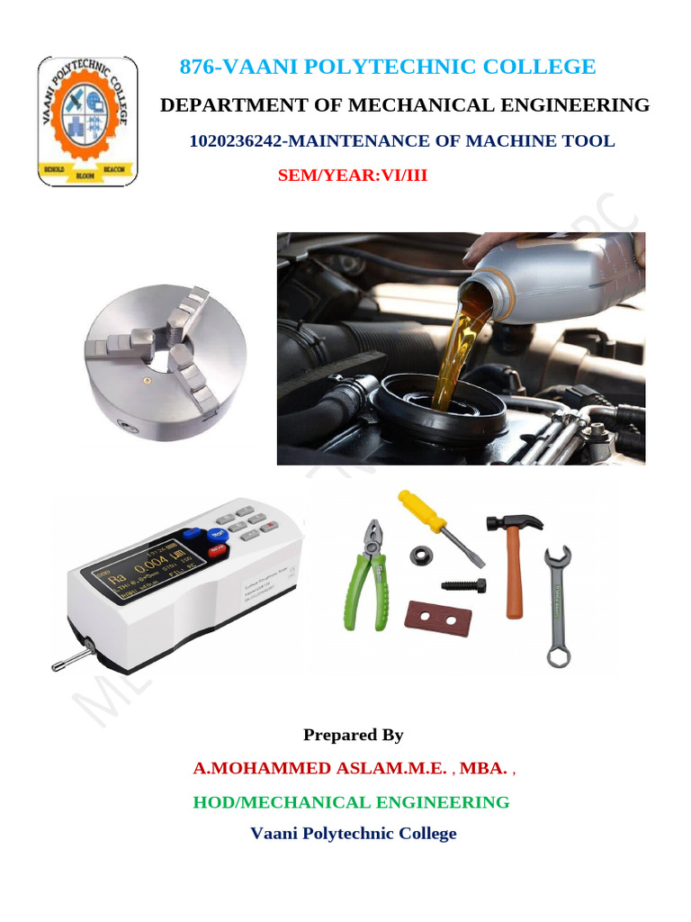 Machine Tool Maintenance & Testing Guide | PDF | Belt (Mechanical ...