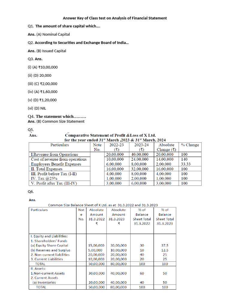Financial Statement Analysis Test Answers | PDF