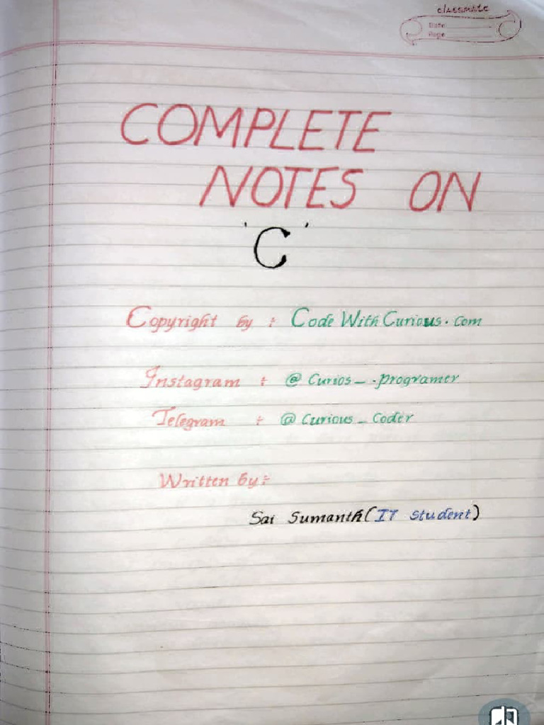 Complete C Handwritten Notes | PDF