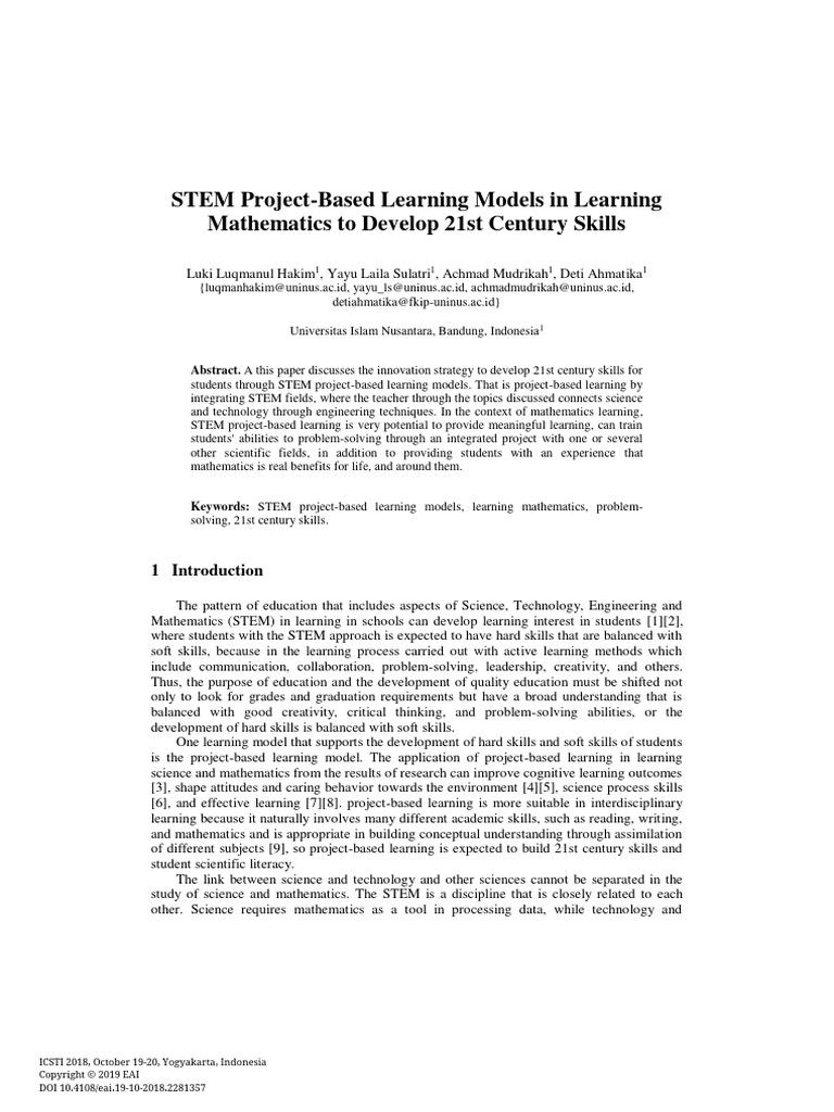 STEM Project Based Learning Models in Le | PDF | Project Based Learning ...