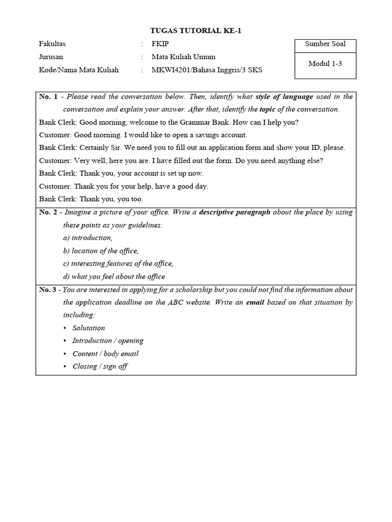 Tutorial Tasks for English Course | PDF